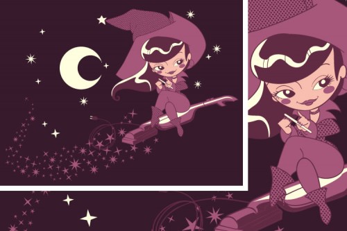 Bruxinha: ilustração vetorial em 4 cores